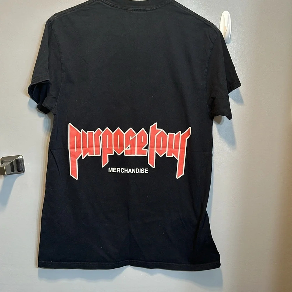 justin bieber purpose tour concert merchandise short sleeve black T-shirt med